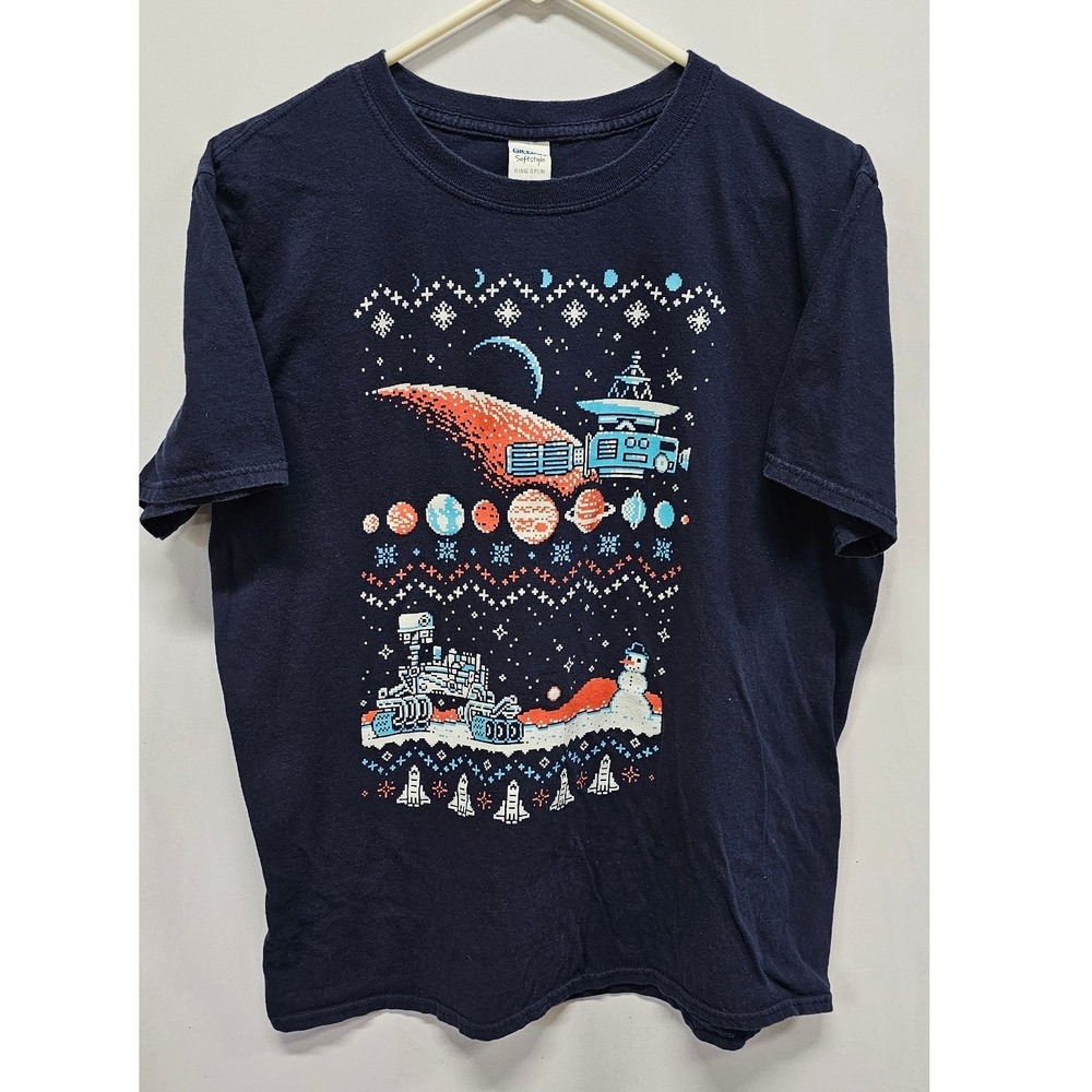 Gildan Softstyle Space Exploration Mars Rover‎ Christmas Pixel Graphic T-Shirt L
